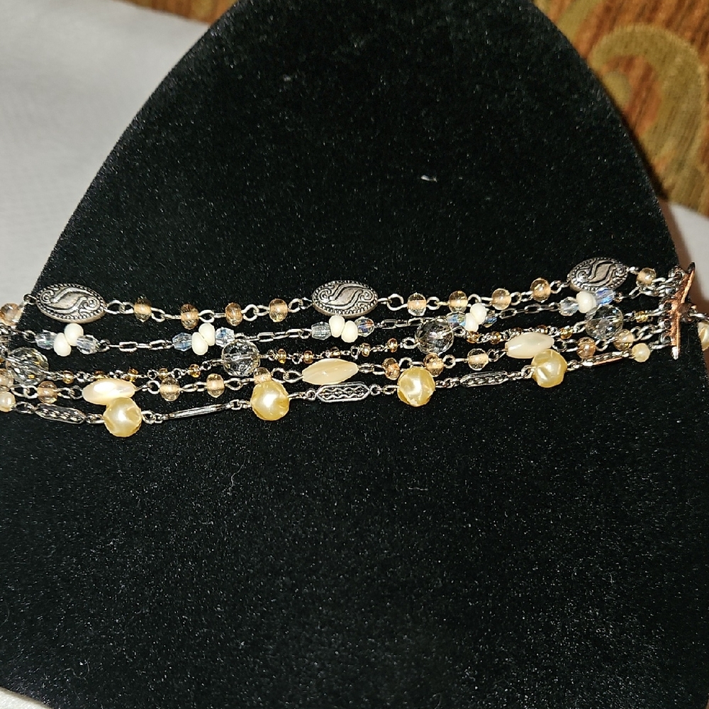 Treska Multi-Strand Silver Pearls & Glass & Metal Beads Bracelet